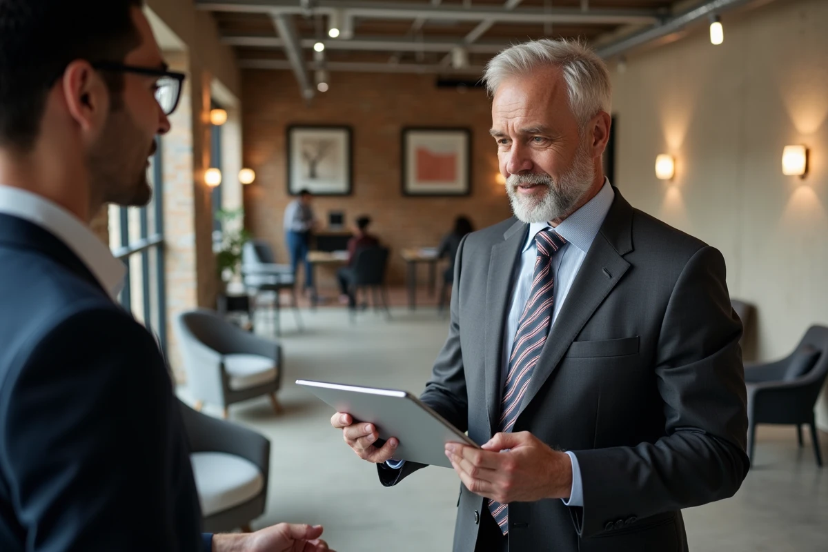 Consultant homme dans une reception rénovée moderne