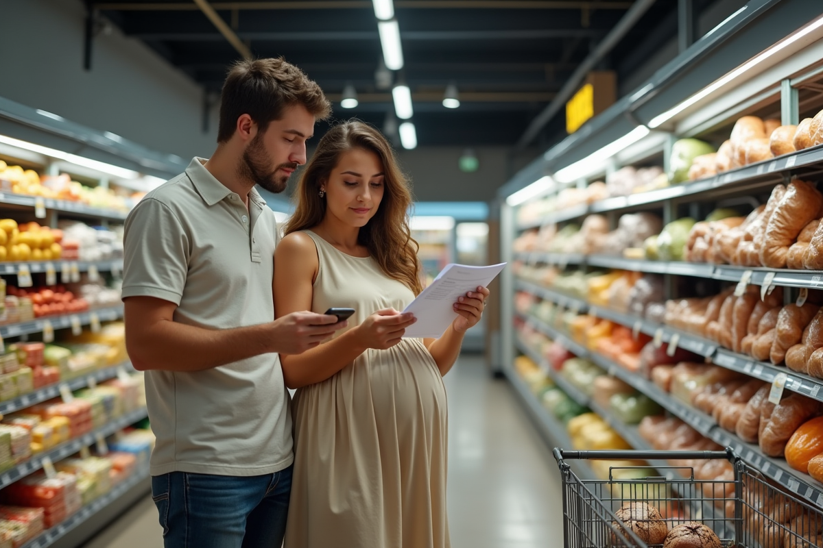 Jeune couple faisant ses courses dans un supermarche