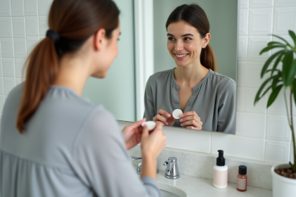 Femme appliquant de l'acetone sur un coton pour enlever le vernis