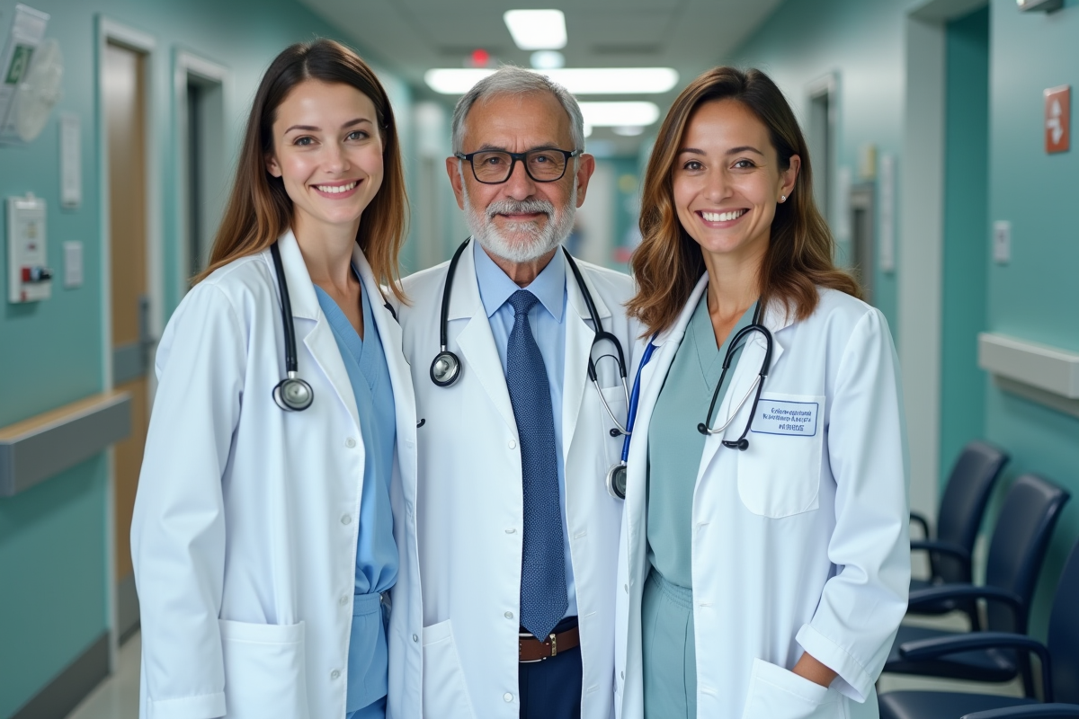 Groupe de médecins dans un couloir d