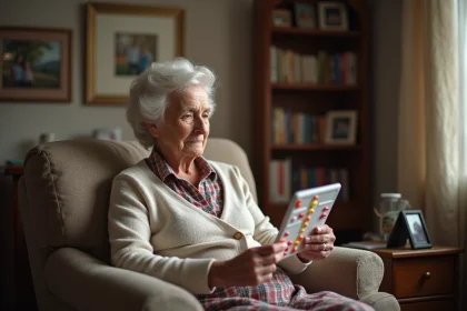 Femme &acirc;g&eacute;e v&eacute;rifiant son organisateur de m&eacute;dicaments