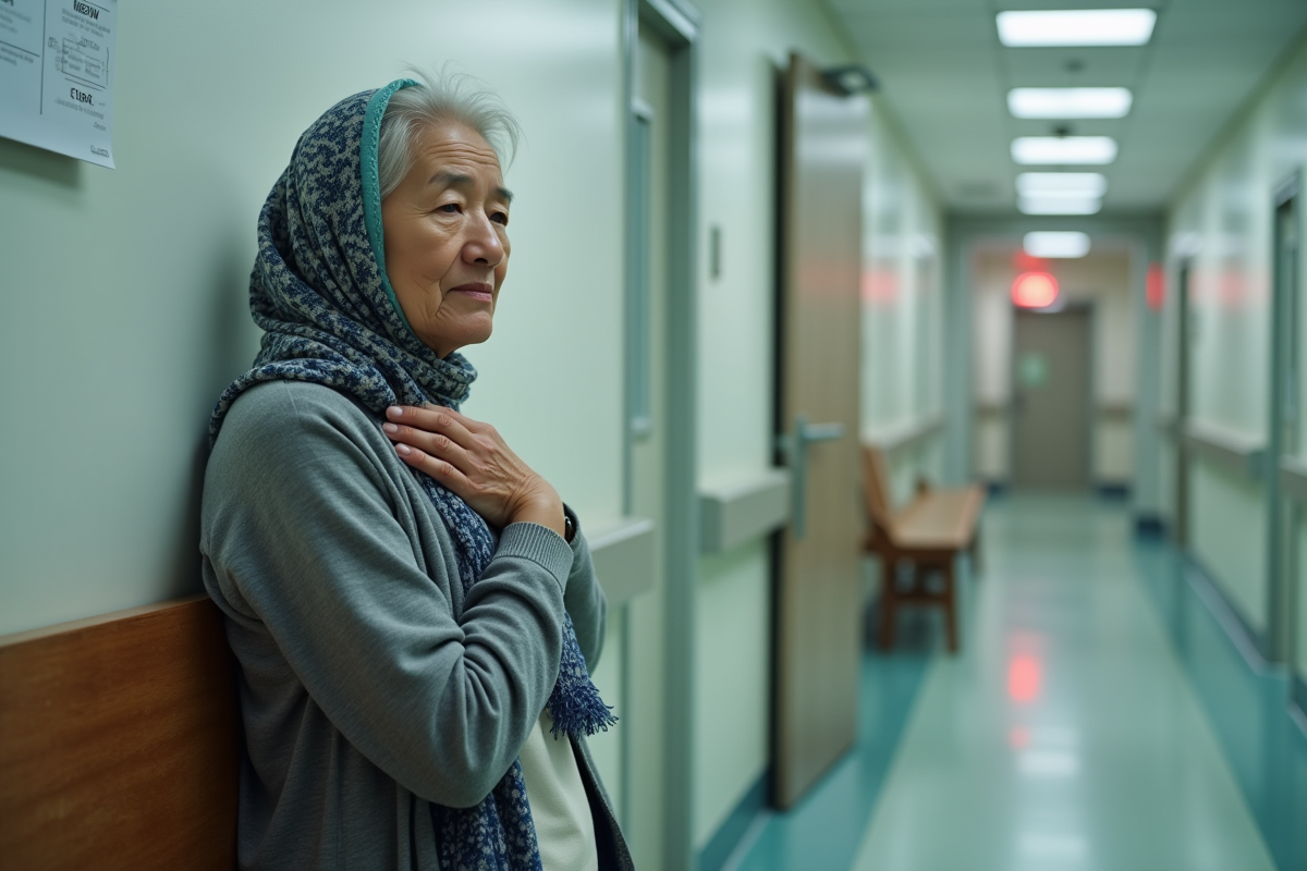 Femme asiatique âgée dans un couloir d