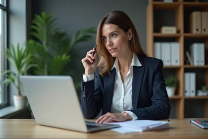 Femme d'affaires en r&eacute;union dans un bureau moderne