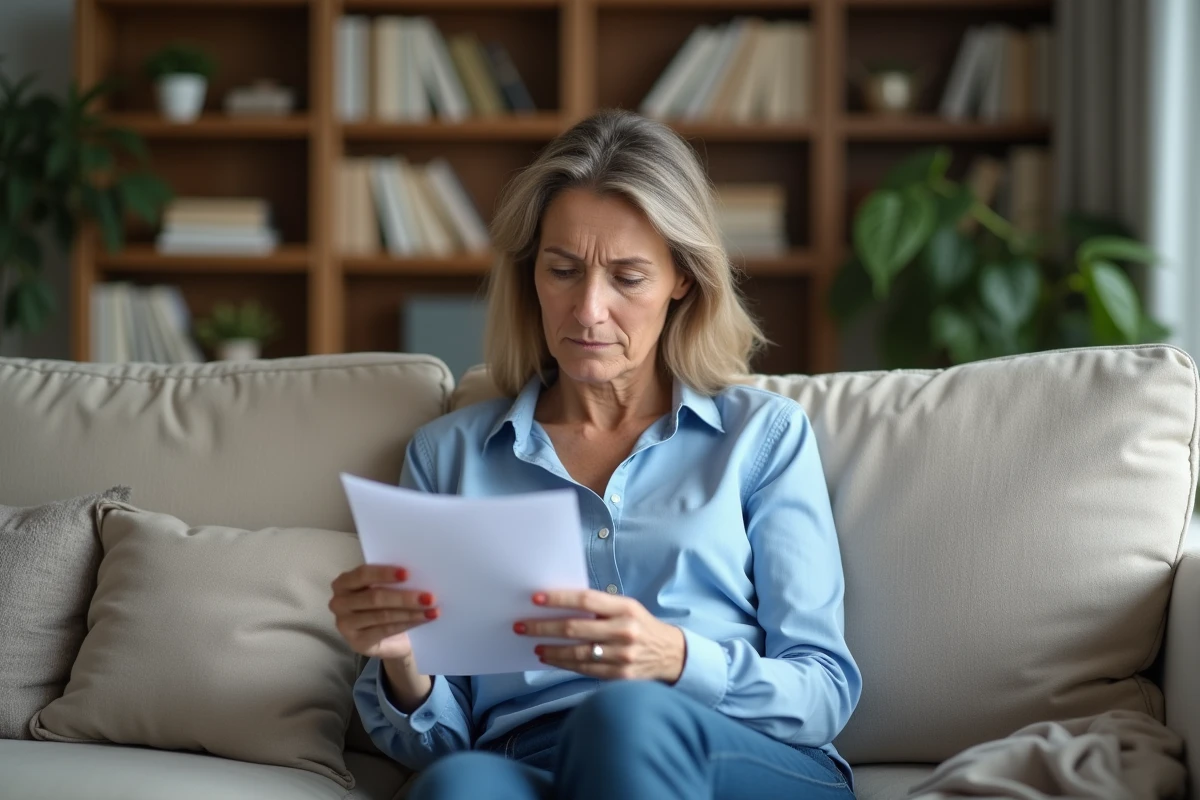 Femme pensant à sa santé en lisant un rapport médical
