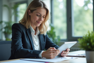 Femme d'affaires regardant ses données de santé sur une tablette