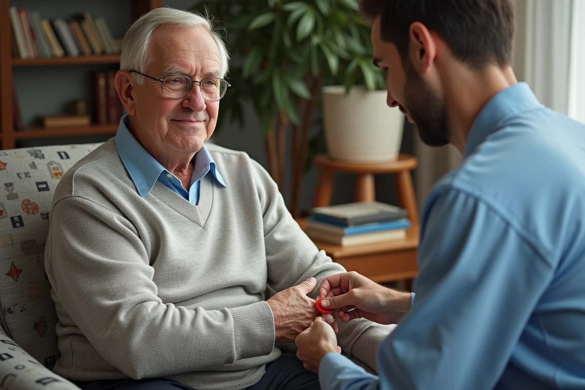Homme âgé en intérieur recevant un électrocardiogramme