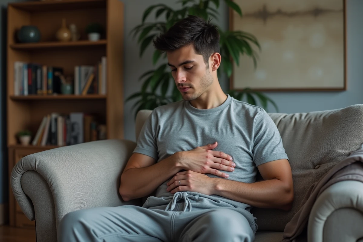 Homme calme assis dans un salon moderne