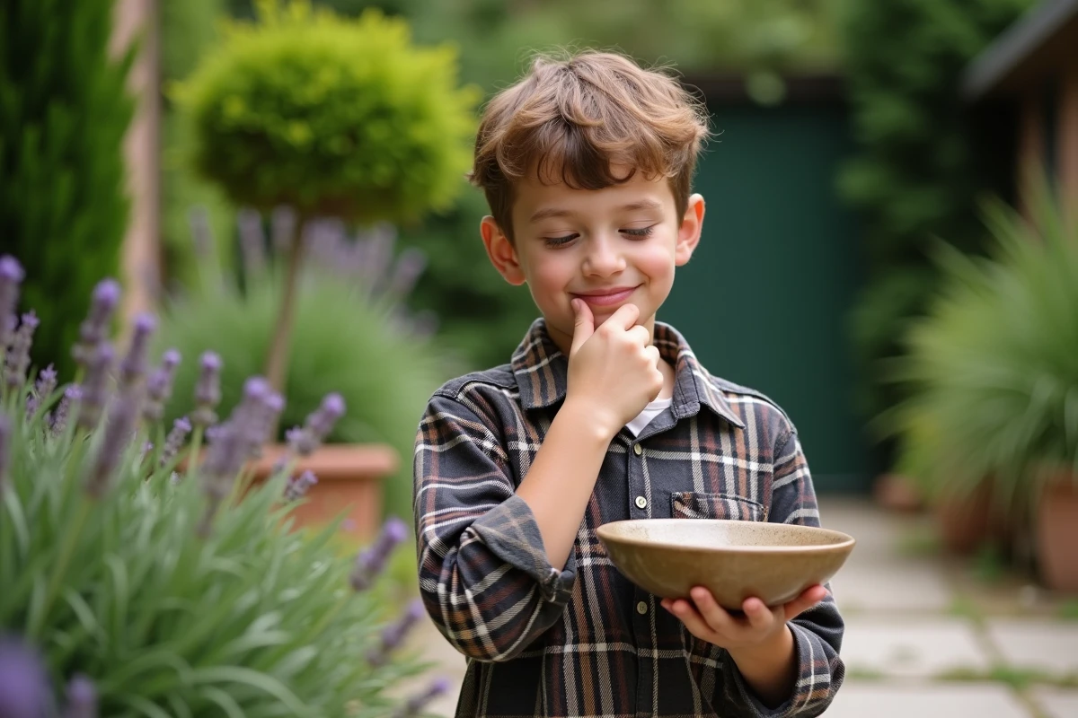Adolescent dans un jardin se nettoyant le visage
