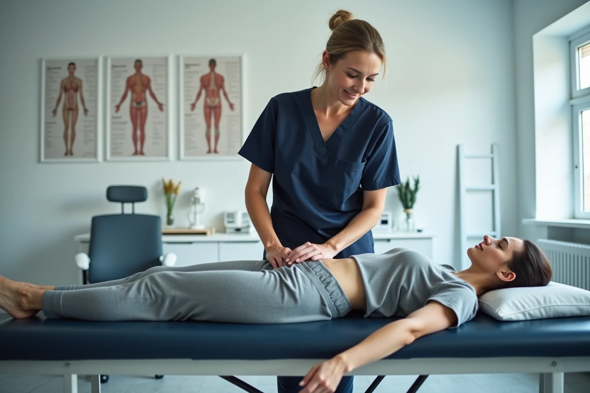 Séance de kinésithérapie du plancher pelvien pour traitement non chirurgical de la névralgie pudendale en cabinet médical