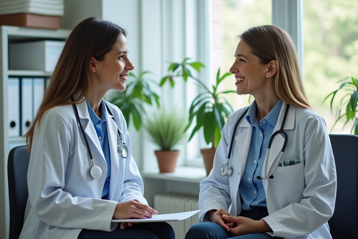 Medecin parlant avec une patiente dans un cabinet médical