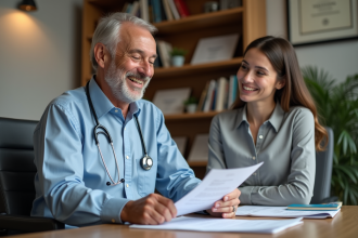 Médecin généraliste avec patiente dans un cabinet chaleureux