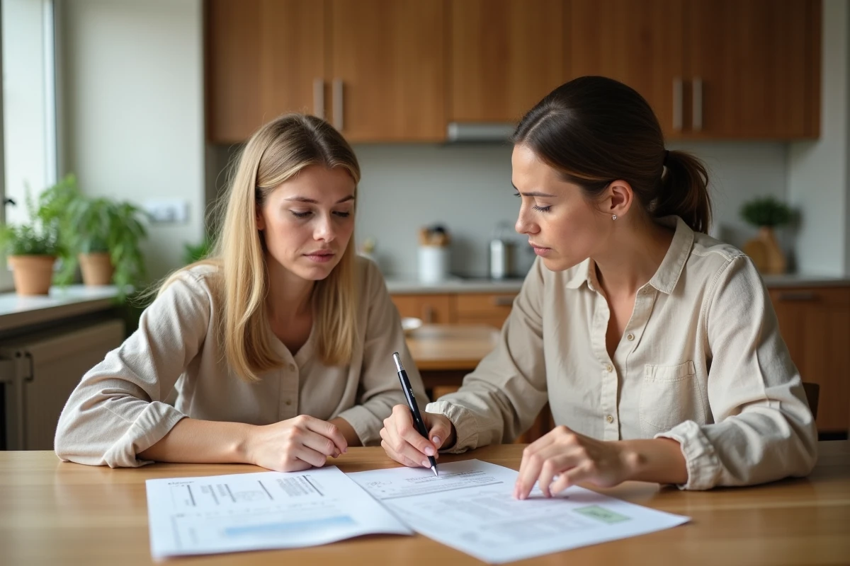 Mère anxieuse et ergothérapeute examinant des documents d'évaluation ensemble avant une première consultation