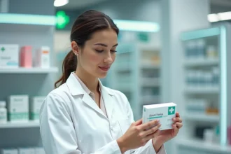 Pharmacienne examinant une boîte du système Indiva en pharmacie, guide d'achat complet