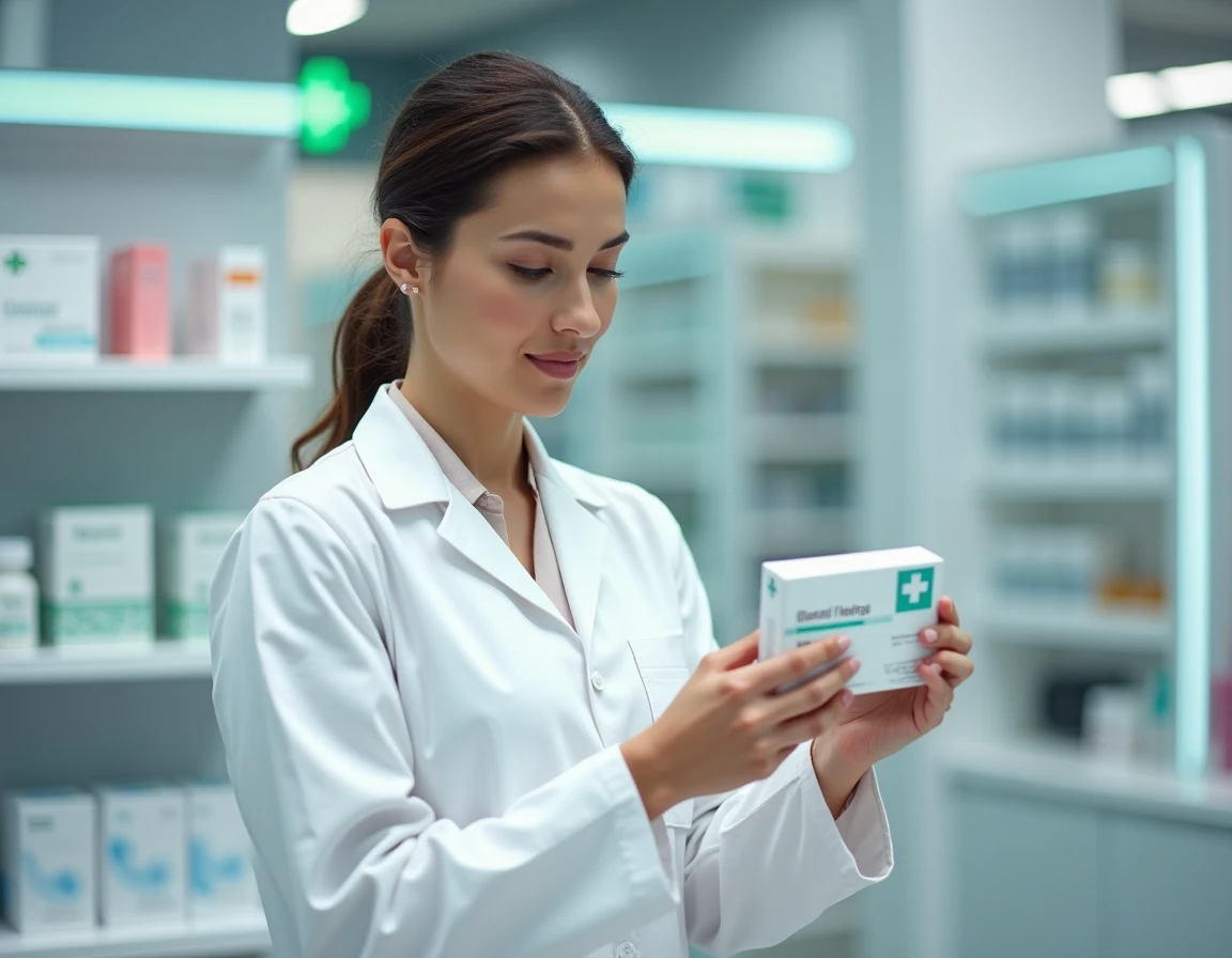 Pharmacienne examinant une boîte du système Indiva en pharmacie, guide d'achat complet