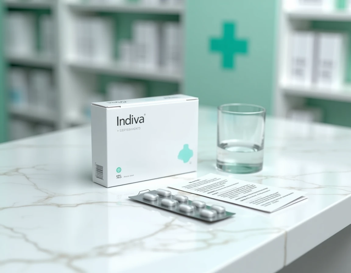 Présentation du produit Indiva System avec notice et gélules sur un comptoir de pharmacie, guide complet avant achat