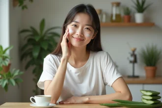 Jeune femme appliquant une creme naturelle sur le visage